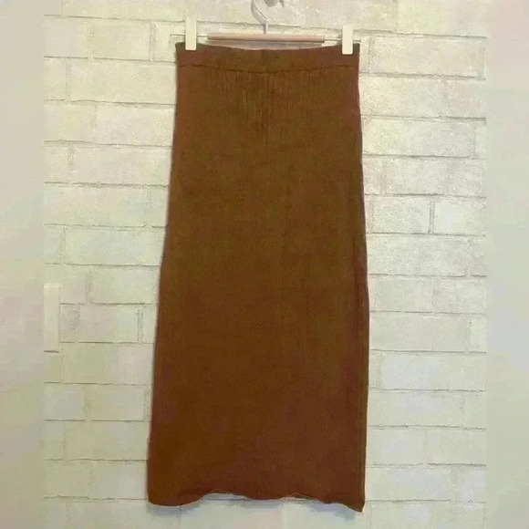 Free People Womens Pencil Skirt Size X Small Carmel Heather Split Front Ribbed - Picture 4 of 6